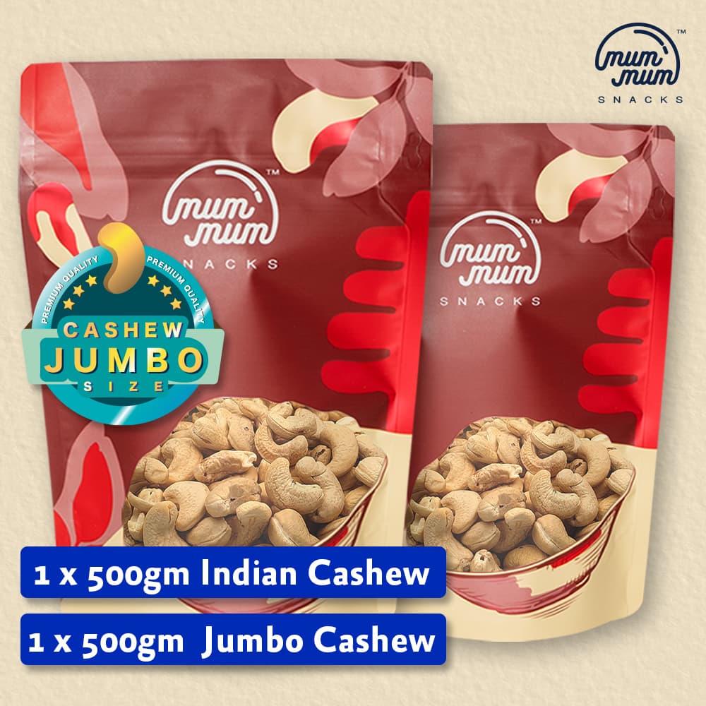 Roasted (Unsalted) Cashew Nut Bundle [1 x Roasted Cashew Nut & 1 x Roasted Jumbo Cashew Nut] - 500g each